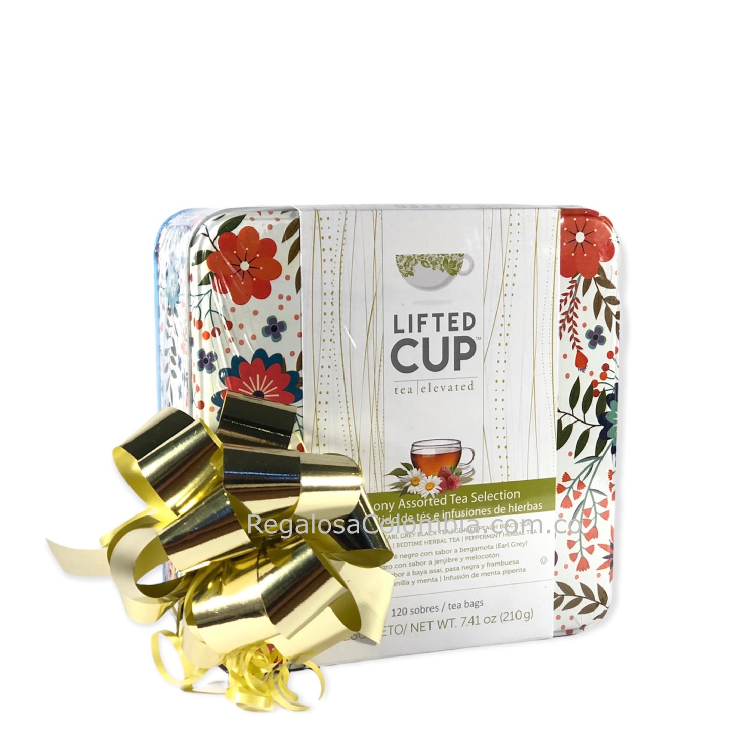 Estuche decorativo metálico de Tés Lifted Cup x 120. Envío de Regalos a Colombia