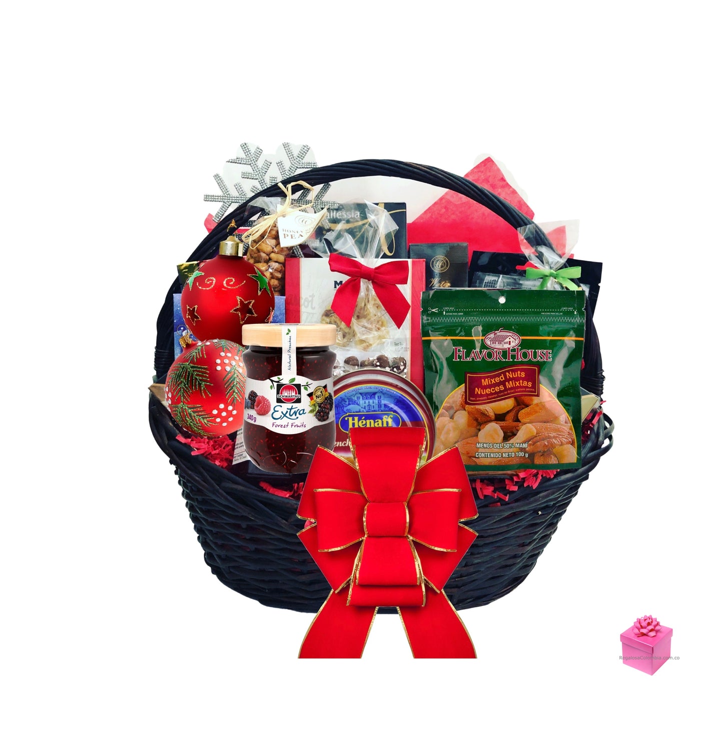 Canasta gourmet navideña Christmas joy. Entrega a domicilio en Colombia Preciosa Canasta Navideña con todos los productos que alegrarán la Navidad.